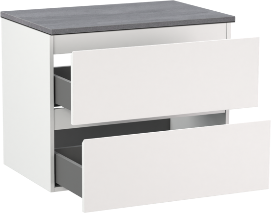 Linie Lado zwevend badkamermeubel 70 x 46 cm mat wit met Lado enkel tablet in melamine beton donkergrijs