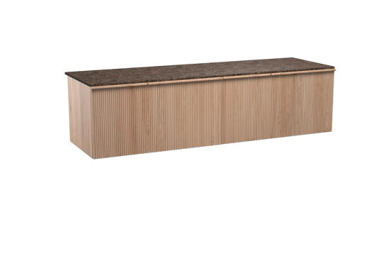 Balmani Forma meuble salle de bains suspendu 180 x 55 cm chêne naturel avec Stretto tablette simple ou double en marbre dark emperador, Nervure droite symétrique verticale