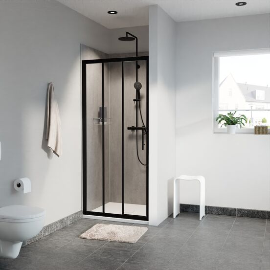 Linie Cadiz porte coulissante en trois parties 100 cm x 190 cm verre transparent profil noir mat