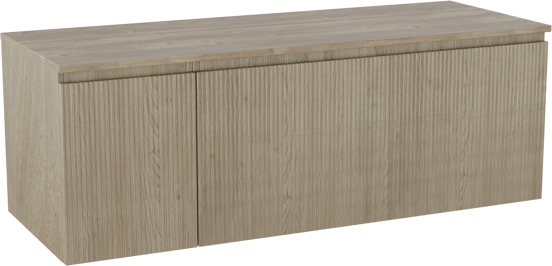 Storke Ribs hängendes Möbelstück Set: 140 x 52 cm, Rohe Eiche, mit Panton Einzel- oder Doppel Waschtischplatte, Melamin, Rohe Eiche, Vertikale symmetrische gerade Rippe
