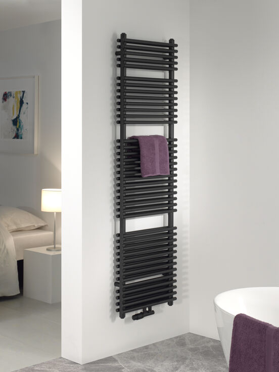 Vipera Alegria sèche-serviettes double 50 x 180 cm chauffage électrique noir mat raccordements latéral et central possibles 1.575W, résistance incluse