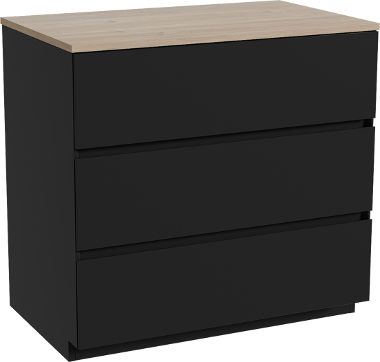 Storke Edge staand badkamermeubel 85 x 52 cm mat zwart met Panton enkel tablet in melamine ruwe eik