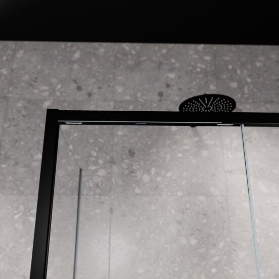Balmani Senses Design douchecabine met rechtse schuifdeur en vaste zijwand, 120 x 80 cm, Helder glas met matte strook, Mat zwart profielen