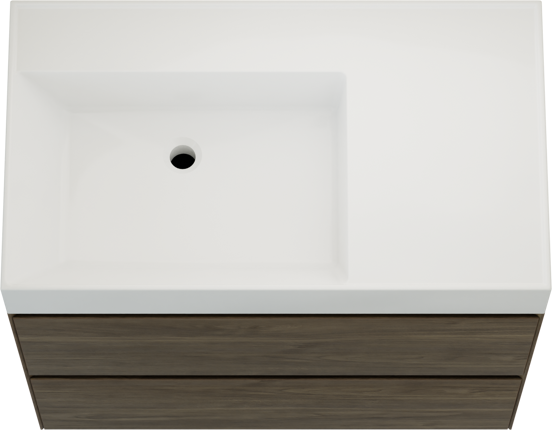 Balmani Mitra Compact meuble salle de bains suspendu 60 x 46 cm chêne sauvage avec Argila vasque asymétrique droite en marbre composite blanc brillant