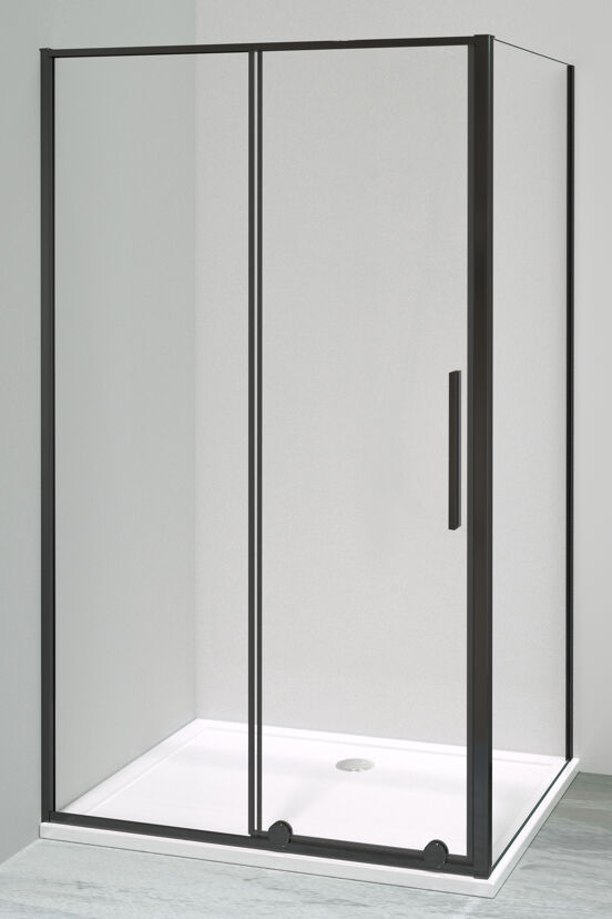 Luca Varess Morano douchecabine met schuifdeur en vaste zijwand 90 x 120 cm helder glas mat zwart profiel