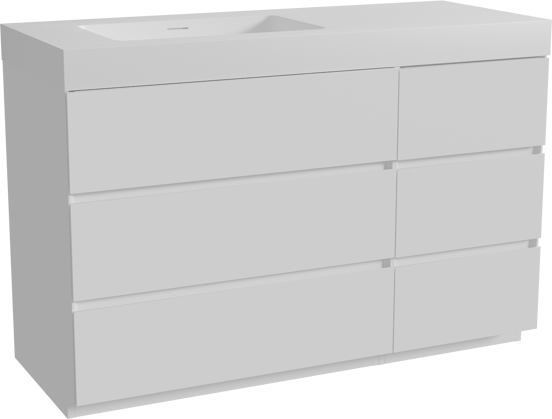 Storke Edge staand badkamermeubel 130 x 52 cm mat wit met Mata High asymmetrisch linkse wastafel in solid surface mat wit