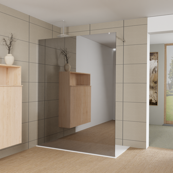 Balmani Modular douche à l'italienne: 160 x 200 cm, Verre miroir reflex, Profil Chrome brillant