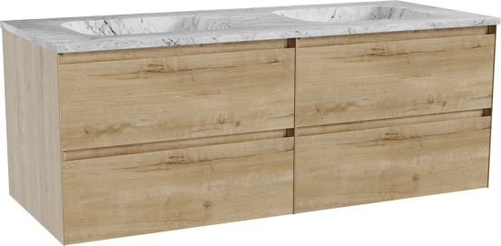 Balmani Mitra meuble salle de bains suspendu 135 x 55 cm chêne brut avec Tablo Arcato double vasque en marbre carrara