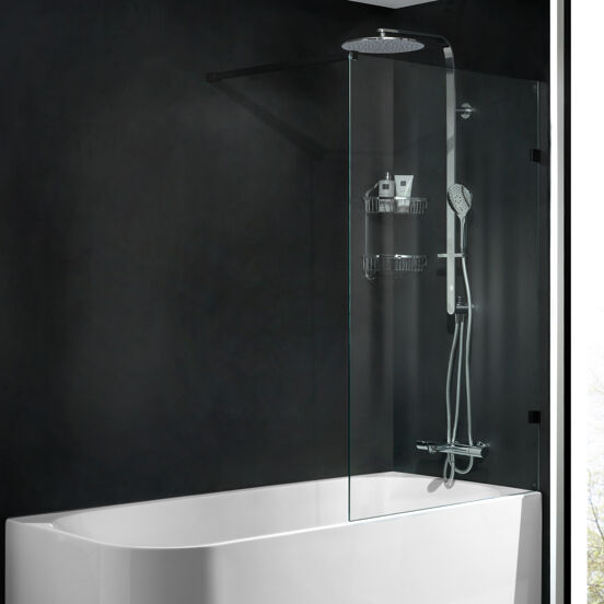 Luca Varess Solid Badewannenaufsatz: 80 cm, Klarglas, Schwarzes Profil