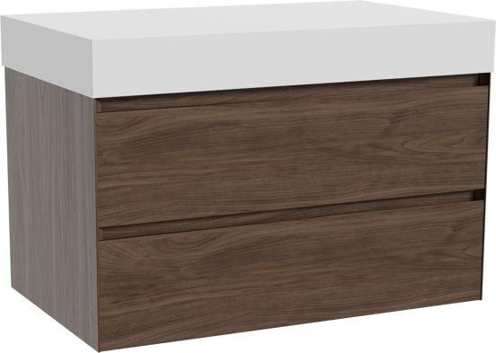 Balmani Mitra meuble salle de bains suspendu 90 x 55 cm noyer américain avec Dominus tablette simple en solid surface blanc mat