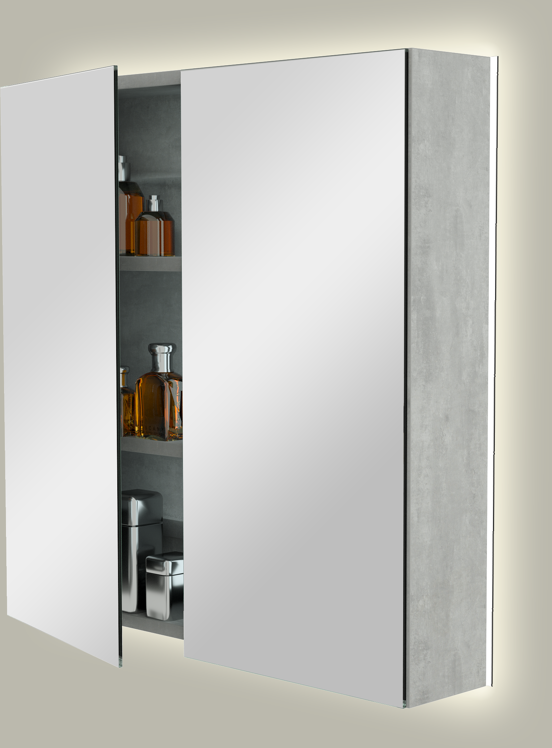 Storke Reflecta spiegelkast 75 x 75 cm beton donkergrijs met spiegelverlichting