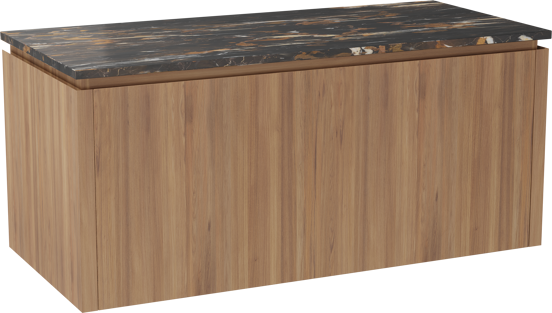Balmani Eclips meuble salle de bains suspendu 120 x 55 cm Teck avec Stretto tablette simple en Portoro Gold marbre