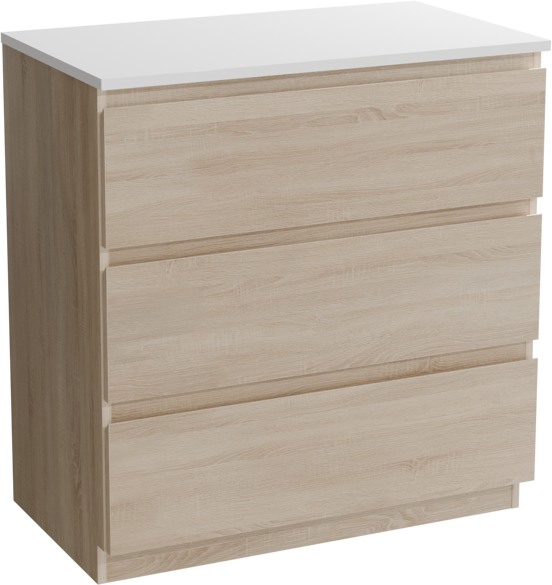 Linie Lado staand badmeubel 80 x 46 cm wit eiken met Lado enkel wastafelblad in composietmarmer mat wit