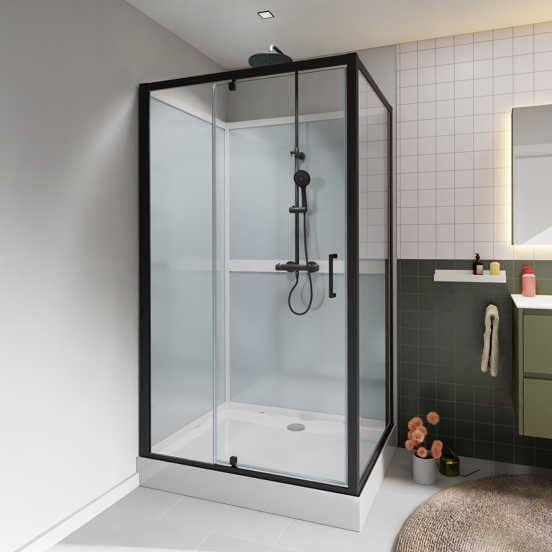 Luca Varess Talan cabine de douche avec portes pivotantes 90 x 120 cm verre transparent profil noir mat