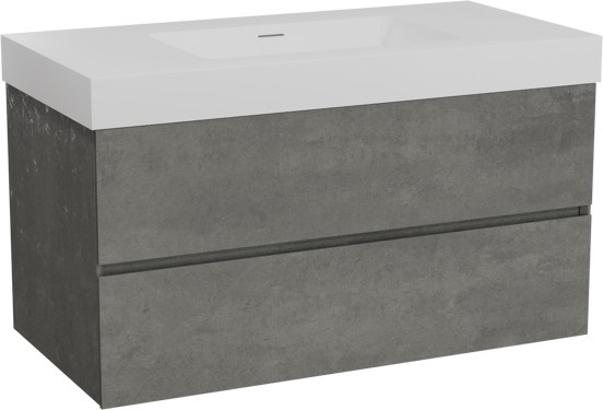 Storke Edge zwevend badmeubel 105 x 52 cm beton donkergrijs met Mata High enkele wastafel in solid surface mat wit