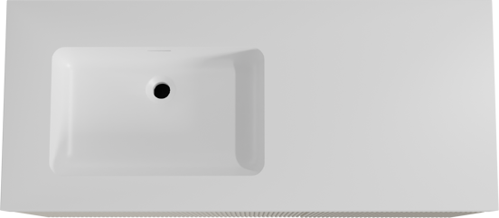 Storke Ribs meuble salle de bains suspendu 120 x 52 cm soie grise avec Mata High plan vasque asymétrique à gauche en solid surface blanc mat, Nervure droite symétrique verticale