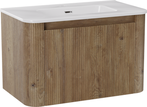 Storke Soft zwevend badkamermeubel 80 x 46 cm ruwe eik met Kera Soft enkele wastafel in porselein glanzend wit, Verticale symmetrische rechte ribbel