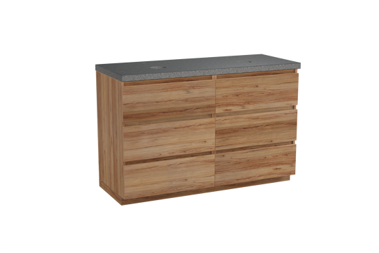 Balmani Lucida freistehendes Möbelstück Set: 135 x 55 cm, Teak, mit Rock Doppel Waschtischplatte, Schwarzes Granit