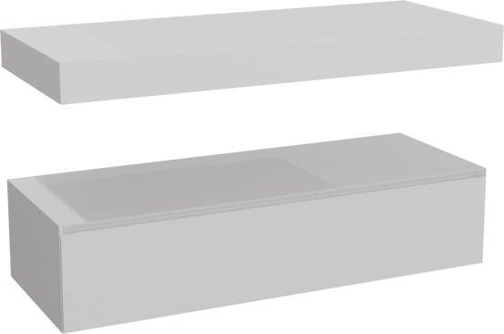 Balmani Mitra Elements zwevend badkamermeubel 135 x 55 cm mat wit met Dominus enkel of dubbel tablet in solid surface mat wit