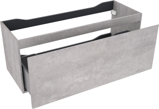 Linie Lado hängendes Möbelstück Set: 120 x 46 cm, Beton dunkelgrau, mit Baro Doppelwaschtisch im Porzellan Weiß glänzend und Vivor Badspiegel