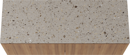 Balmani Eclips meuble salle de bains suspendu 150 x 55 cm Teck avec Stretto tablette simple ou double en Terrazzo greige