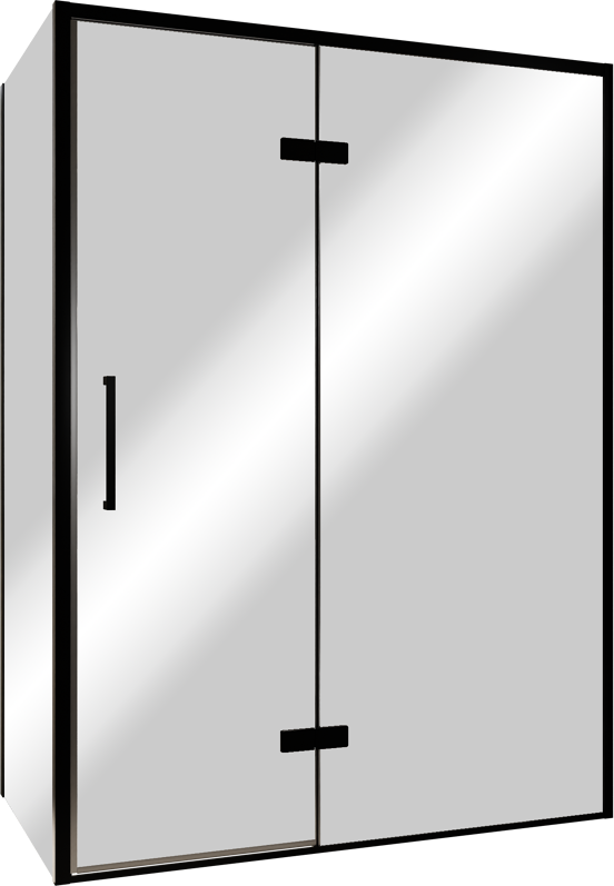 Balmani Senses Design douche en coin avec porte pivotante à droite et paroi latérale fixe, 140 x 80 cm, Miroir Reflex, Profil noir, coating inclus