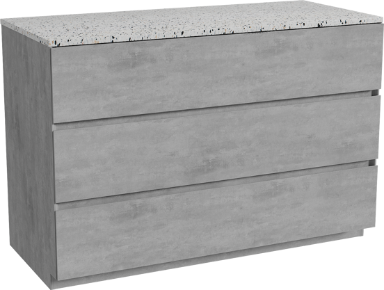 Storke Edge freistehendes Möbelstück Set: 120 x 52 cm, Beton dunkelgrau, mit Tavola Einzel- oder Doppel Waschtischplatte, Terrazzo in Weiß/Schwarz matt