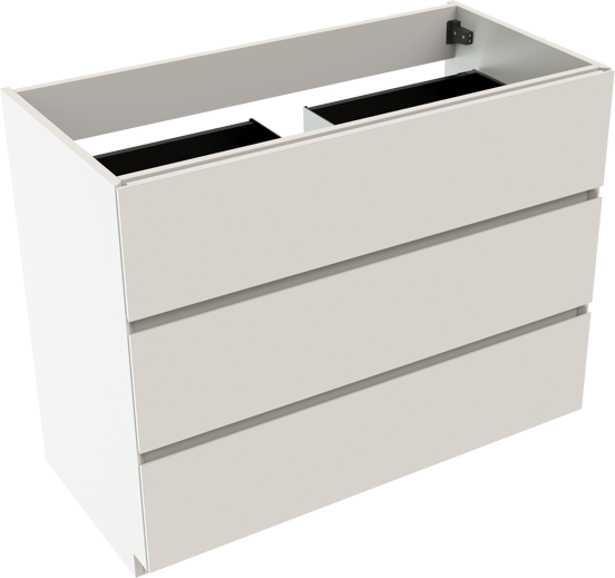 Storke Edge stehender Waschbeckenunterschrank: 105 x 52 cm, Weiß matt, 3 Schubladen