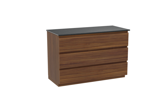 Balmani Lucida freistehendes Möbelstück Set: 120 x 55 cm, Amerikanischer Nussbaum, mit Stretto Einzel Waschtischplatte, Schwarzes Granit