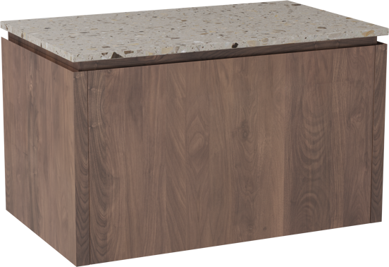 Balmani Eclips meuble salle de bains suspendu 90 x 55 cm Noyer américain avec Stretto tablette simple en Terrazzo greige