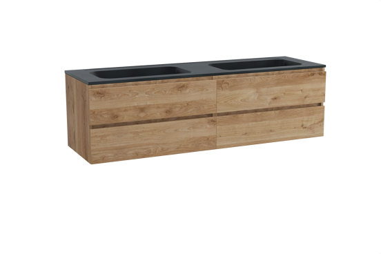 Balmani Lucida zwevend badkamermeubel 180 x 55 cm ruwe eik met Tablo Strada dubbele wastafel in composietmarmer mat zwart