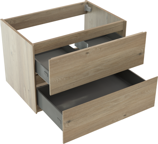 Storke Edge hängender Waschbeckenunterschrank: 75 x 52 cm, Eiche rustikal, 2 Schubladen