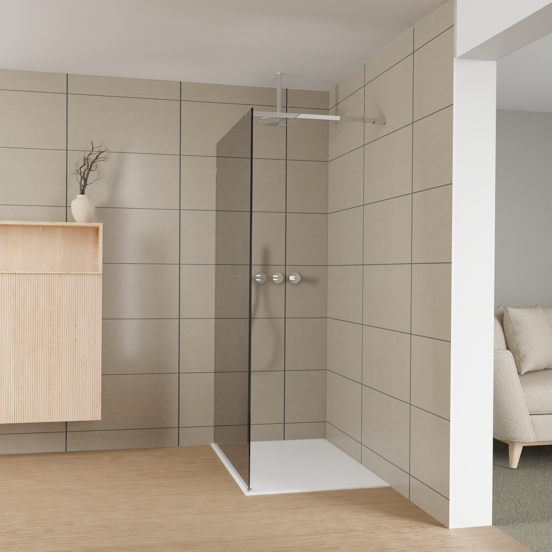 Balmani Modular douche à l'italienne: 120 x 200 cm, Verre miroir reflex, Profil Chrome brillant