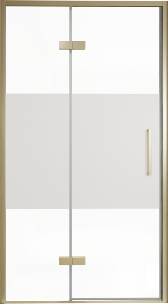 Balmani Senses Design douche draaideur links 120 cm x 210 cm Helder glas met matte strook, Brushed Champagne Gold profielen, met coating