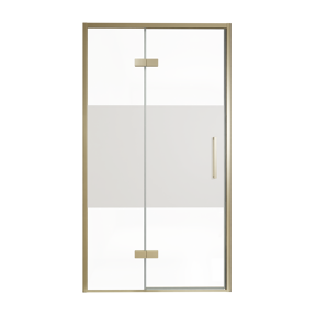 Balmani Senses Design Dusche Drehtür, Links, 120 cm x 210 cm, Klarglas mit mattiertem Streifen, Profil Brushed Champagner Gold