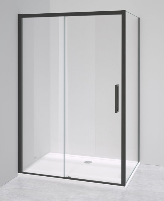 Luca Varess Senses douchehoek met schuifdeur en vaste zijwand 90 x 140 cm helder glas mat zwart profiel