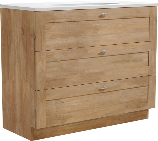 Linie Classo staand badkamermeubel 100 x 46 cm natuur eik met Baro enkele wastafel in porselein glanzend wit