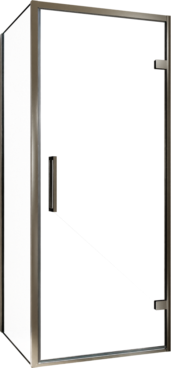 Balmani Senses Design Eckdusche: Drehtür (Rechts) mit fixierte Seitenwand, 90 x 90 cm, Klarglas, Profil Brushed GunMetal