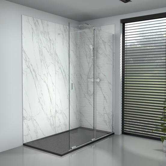 Balmani Move Slide Walk-In Dusche: Schiebewand, 100 x 200 cm, Klarglas, Chrom Profil