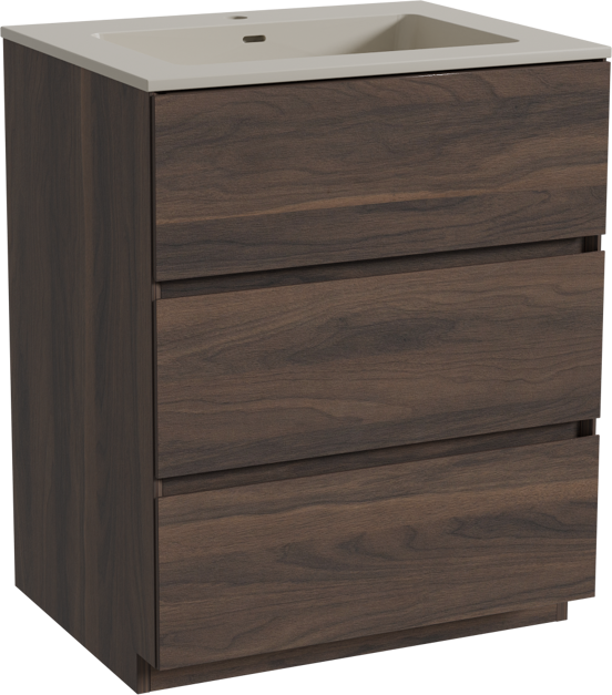 Storke Edge staand badkamermeubel 65 x 52 cm notelaar met Diva enkele wastafel in top solid zijdegrijs