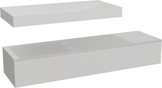 Balmani Mitra Elements meuble salle de bains suspendu 180 x 55 cm blanc mat avec Wave lavabo simple pour 2 trous de robinet 120 cm en solid surface blanc mat