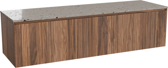 Balmani Fila zwevend badkamermeubel 180 x 55 cm notelaar met Stretto enkel of dubbel tablet in terrazzo greige terrazzo, Verticale symmetrische rechte ribbel