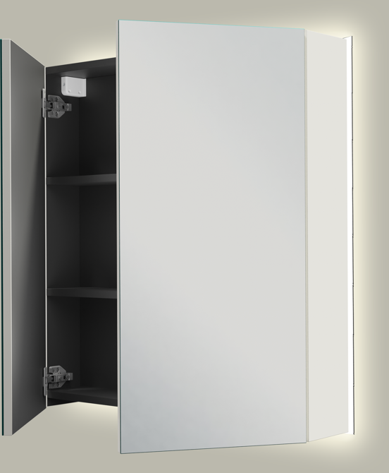 Linie Montro Spiegelschrank, 70 x 75 cm, weiß glänzend, mit Spiegelbeleuchtung