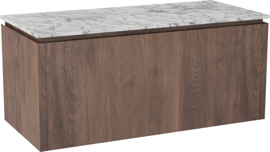 Balmani Eclips meuble salle de bains suspendu 120 x 55 cm Noyer américain avec Stretto tablette simple ou double en Marbre Carrare