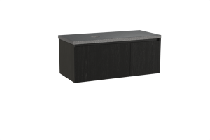 Balmani Fila zwevend badkamermeubel 120 x 55 cm zwarte eik met Rock asymmetrisch linkse wastafel in graniet zwart, Verticale symmetrische rechte ribbel