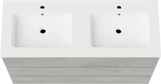 Linie Lado freistehendes Möbelstück Set: 120 x 46 cm, Beton dunkelgrau, mit Vano Doppelwaschtisch, Marmorkomposit Weiß glänzend