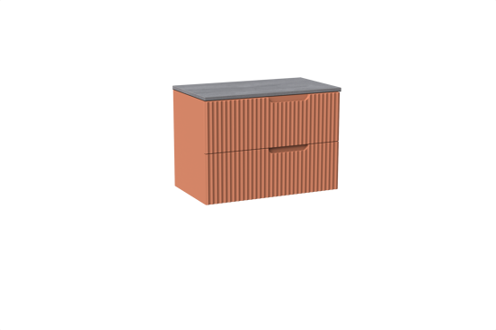 Linie Ribbo meuble salle de bains suspendu 80 x 46 cm cotto avec Lado tablette simple en mélaminé béton gris foncé, Nervure circulaire symétrique verticale