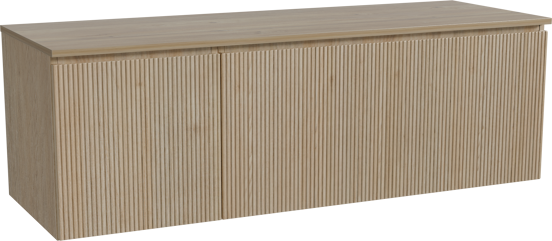 Storke Ribs hängendes Möbelstück Set: 150 x 52 cm, Rohe Eiche, mit Panton Einzel- oder Doppel Waschtischplatte, Melamin, Rohe Eiche, Vertikale symmetrische gerade Rippe