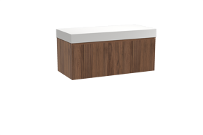 Balmani Fila zwevend badkamermeubel 120 x 55 cm notelaar met Dominus enkel of dubbel tablet in solid surface mat wit, Verticale symmetrische rechte ribbel
