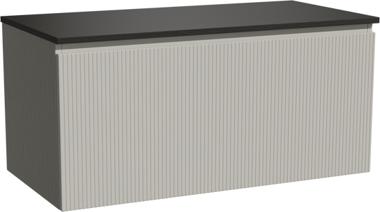 Storke Ribs zwevend badmeubel 105 x 52 cm zijdegrijs met Panton enkel wastafelblad in gepoedercoate mdf mat zwart, Verticale symmetrische rechte ribbel